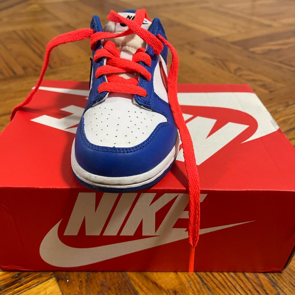 Nike Dunks; kids size 13; blue/white/orange